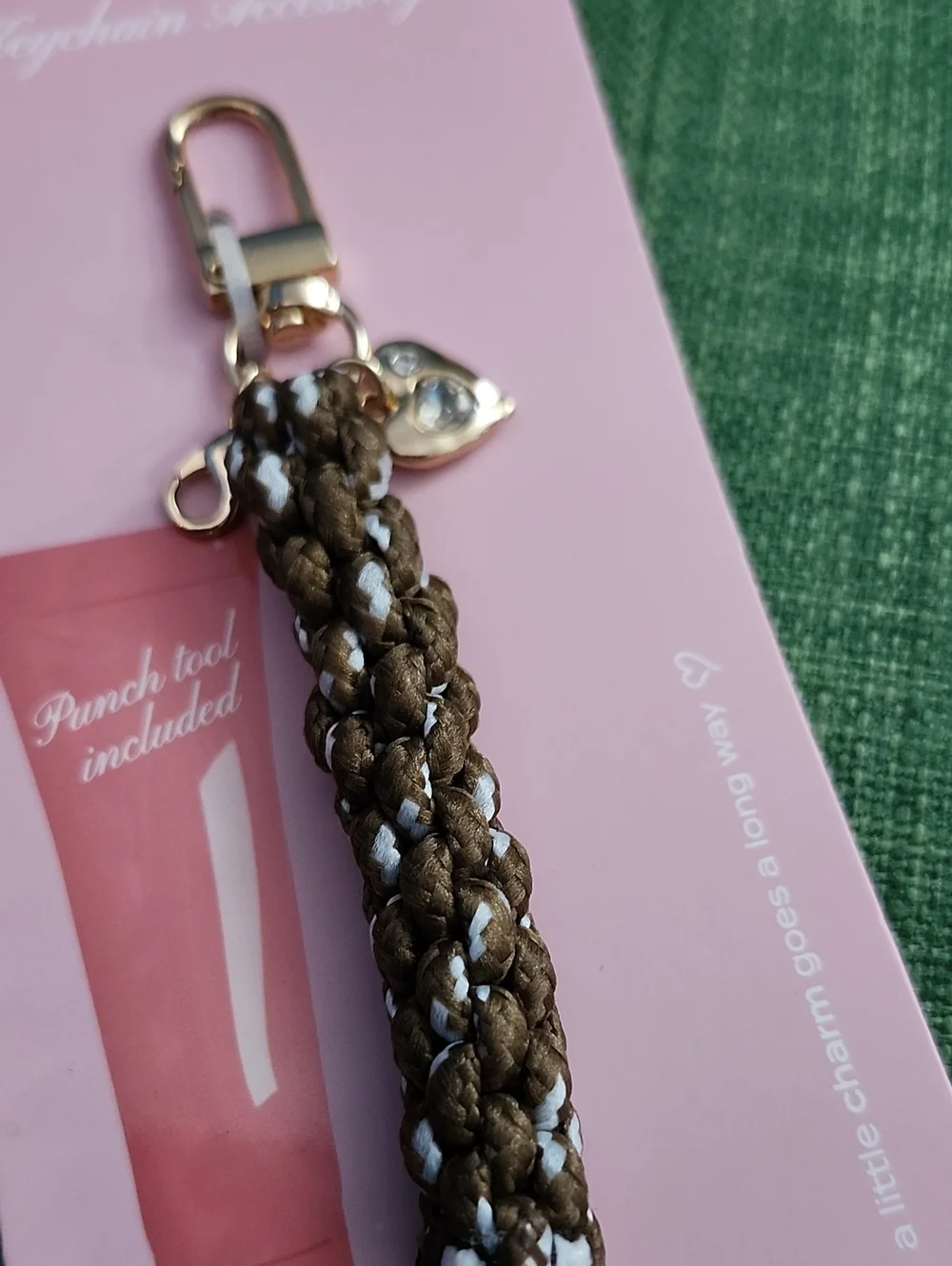 Lip Charms Brown Braided Keychain With Heart Charm Accessory